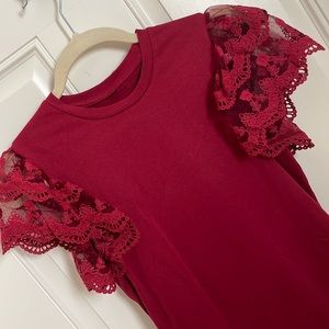 NWOT-Woman’s - smart puff sleeve - embroidered top- size small - deep red